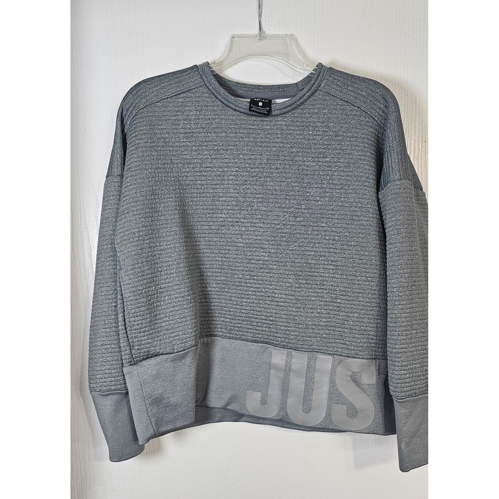 Nike Dri-FIT Womens Grey Ribbed Just Do It Cropped Sweatshirt Pullover Small